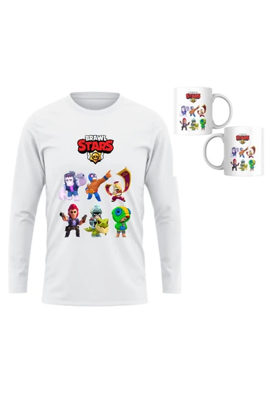 Brawl Stars Çocuk Uzun Kol Yetişkin Beyaz T-shirt Unisex Çocuk Tişört ürün görseli