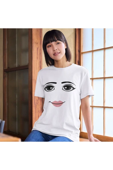 Roblox Women Face Tişört Beyaz Unisex Roblox Kadın Tişört Face Roblox T-shirt - 2
