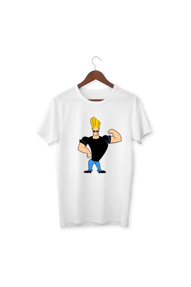 Johnny Bravo Baskılı Beyaz Tshirt