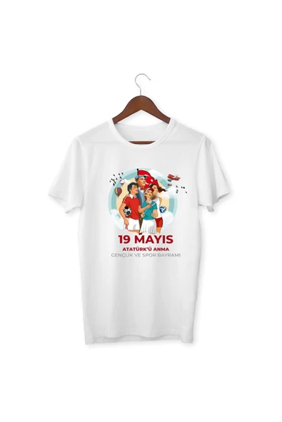 19 Mayıs Tişört Çocuk Yetişkin Beyaz T-shirt Unisex Tişört ürün görseli