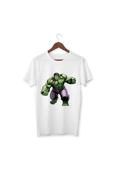 Hulk Tişört Hulk Baskılı Çocuk Yetişkin Beyaz Hulk T-shirt Unisex