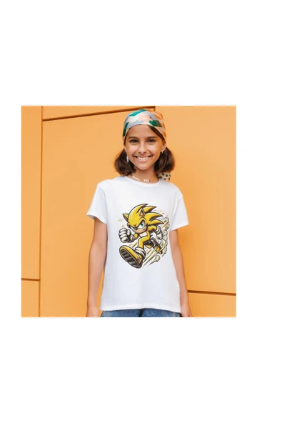 Sarı Sonic Baskılı Tişört Sonic T-shirt Beyaz - 2