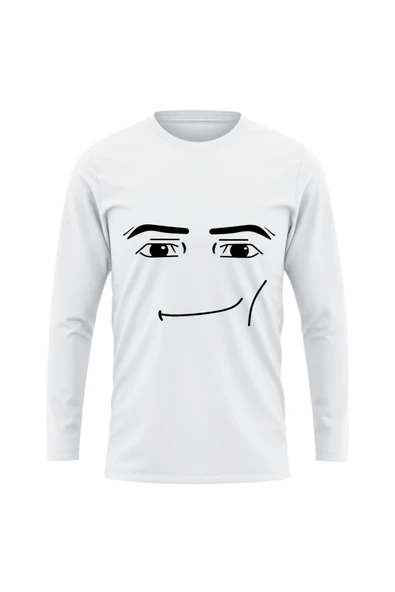 Roblox Face Man Uzun Kollu İnce Tişört Beyaz Unisex Tshirt Roblox Tişört ürün görseli