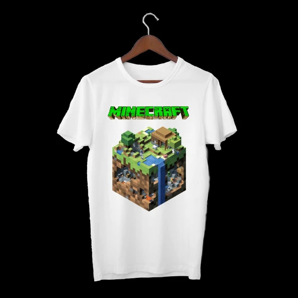 Minecraft Tişört Çocuk Yetişkin Beyaz T-shirt Unisex Çocuk Tişört