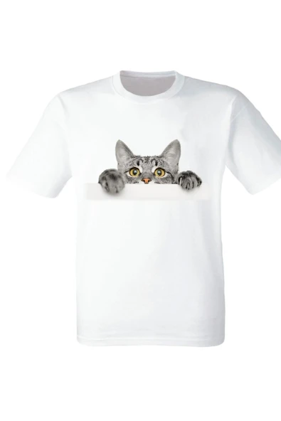 Kedi Baskılı Beyaz Tshirt ürün görseli