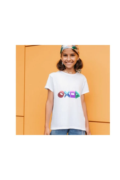 Oyun Konsol Düğmeli Baskılı Beyaz Tshirt - 2