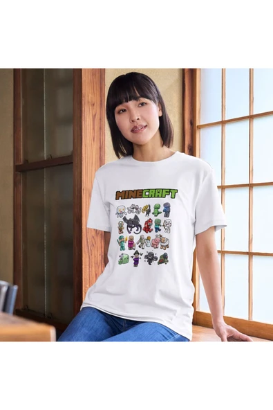 Minecraft Tişörtleri Beyaz Unisex T-shirt Minecraft Çocuk Yetişkin Tişört - 3