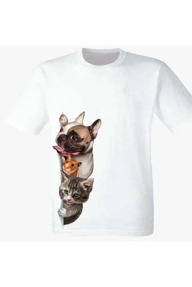 Hayvan Baskılı Beyaz Tişört - Resim 2