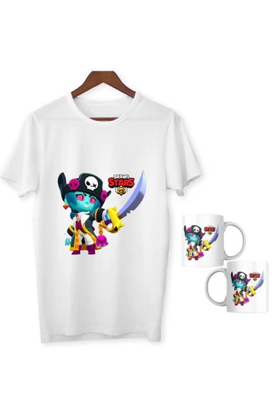Brawl Stars Bibi Tişört Hediye Kupa Çocuk Yetişkin Beyaz T-shirt Unisex Çocuk Tişört