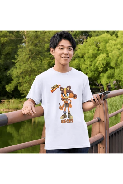 Sonic Sticks Boom Tişörtleri Beyaz Unisex T-shirt Sticks Sonic Çocuk Yetişkin Tişört - Resim 3