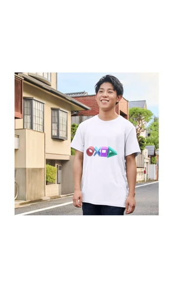 Oyun Konsol Düğmeli Baskılı Beyaz Tshirt - 3