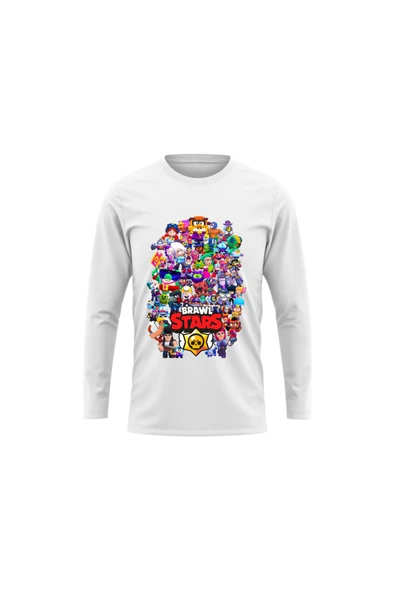 Brawl Stars Çocuk Uzun Kollu Yetişkin Beyaz T-shirt Unisex Çocuk Tişört