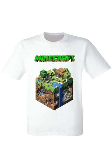 Karışık Minecraft Baskılı Beyaz Tişört
