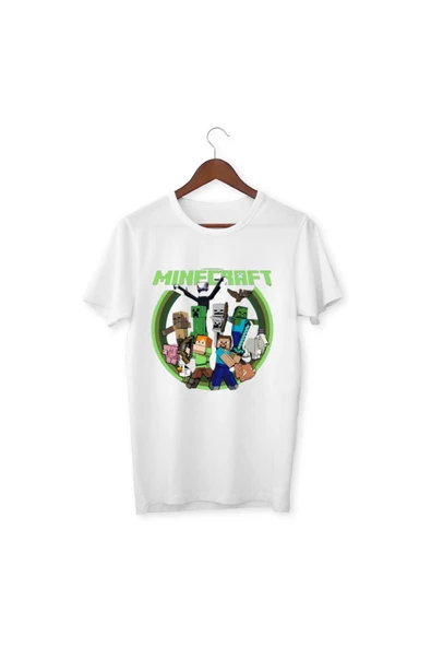 Minecraft Tişört Çocuk Yetişkin Beyaz T-shirt Unisex Çocuk Minecraft