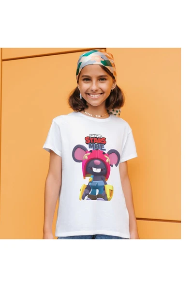 Brawl Stars Moe Çocuk Yetişkin Beyaz T-shirt Unisex Moe Tişört - Resim 3