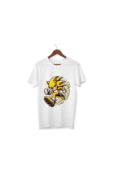 Sarı Sonic Baskılı Tişört Sonic T-shirt Beyaz