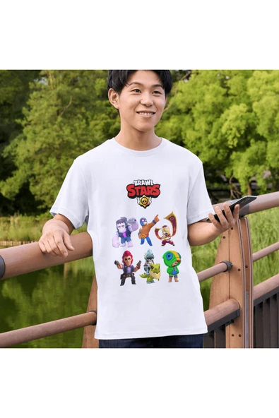 Brawl Stars Karakterler Çocuk Yetişkin Beyaz T-shirt Unisex Edgar Draco Spike Frank Leon