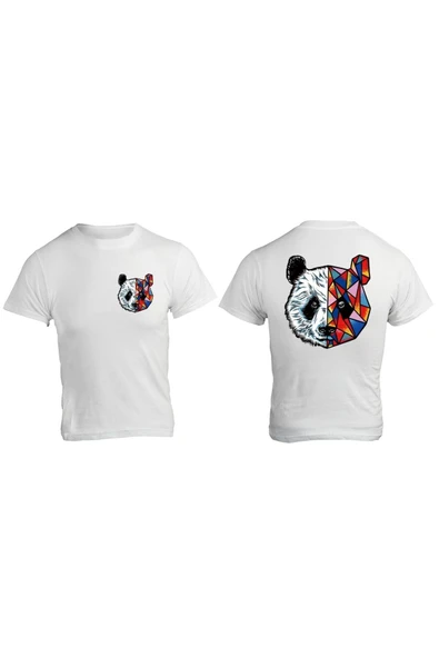 Panda Baskılı Çocuk Yetişkin Beyaz T-shirt Unisex Tişört ürün görseli