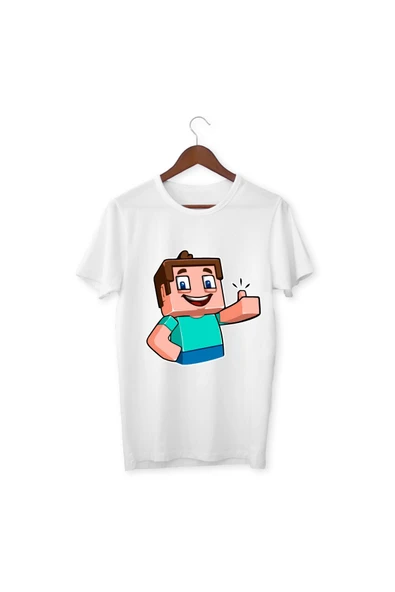 Steve Onaylıyor Tişörtleri Beyaz Unisex T-shirt Minecraft Steve Tişört Çocuk Yetişkin Tişört ürün görseli