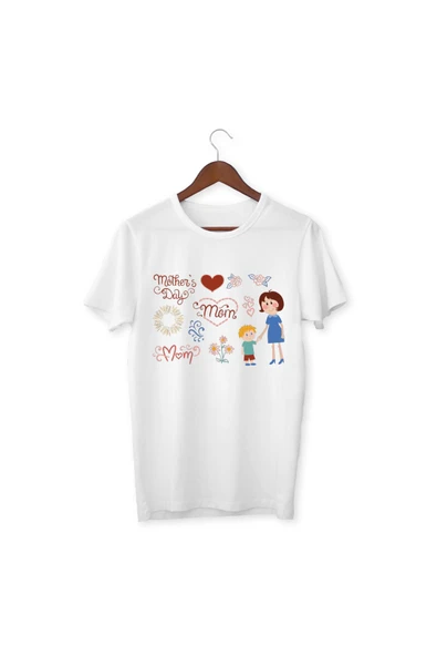 Anneler Günü Baskılı t-shirt Unisex Çocuk Tişört Beyaz