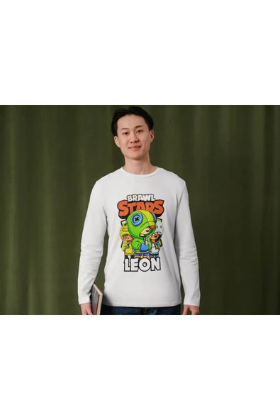 Brawl Stars Leon Uzun Kollu İnce T-shirt Çocuk Yetişkin Brawl Stars Leon Uzun Kollu Tişört - Resim 3