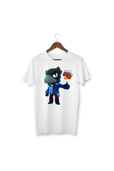 Brawl Stars Crow Çocuk Yetişkin Beyaz T-shirt Unisex Çocuk Tişört