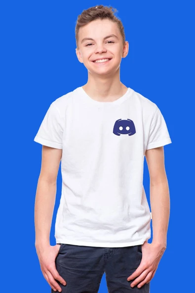 Discord Logo Baskılı Kısa Kollu Beyaz Gamer Tişört - 4