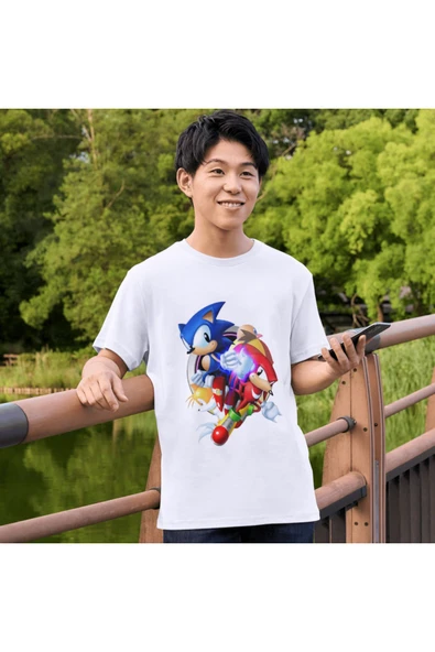 Sonic Tişörtleri Beyaz Unisex T-shirt Sonik Çocuk Yetişkin Tişört - 2