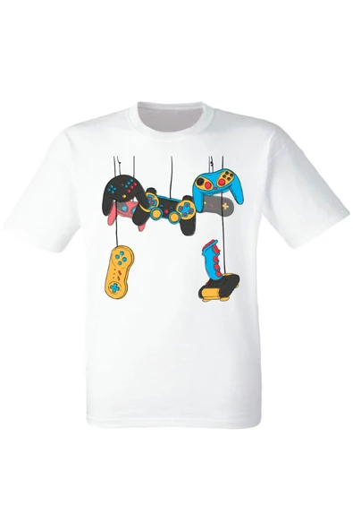 Oyun Konsolu Baskılı Beyaz Tshirt
