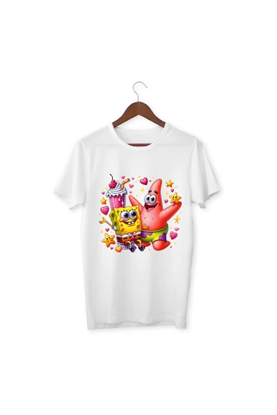 Sünger Bob Tişört Çocuk Yetişkin Beyaz T-shirt Unisex Çocuk Tişört