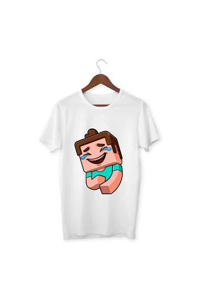 Steve Gülüyor Minecraft Tişörtleri Beyaz Unisex T-shirt Minecraft Çocuk Yetişkin Tişört