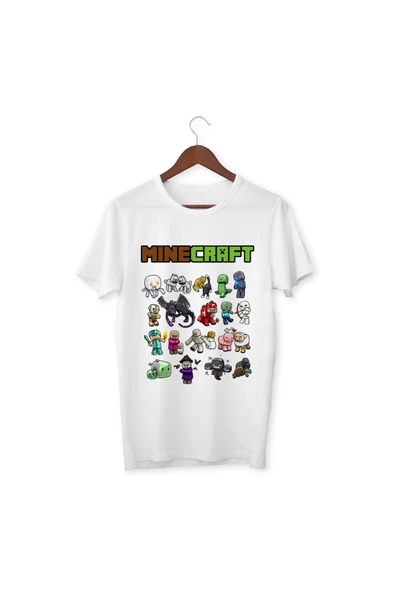 Minecraft Tişörtleri Beyaz Unisex T-shirt Minecraft Çocuk Yetişkin Tişört