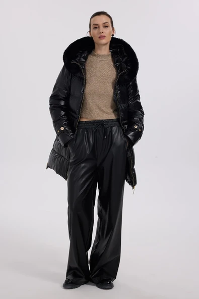 Ekol Kapüşonlu Oversize Midi Şişme Kadın Manto - Sıcak ve Şık Kışlık - 3