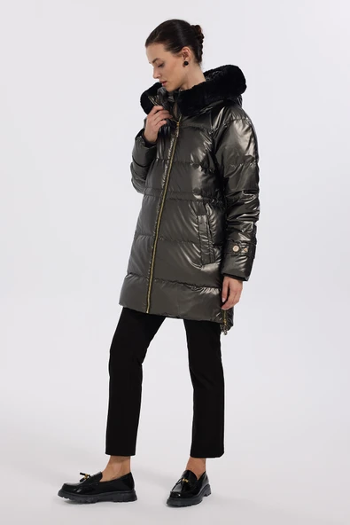 Ekol Kapüşonlu Oversize Midi Şişme Kadın Manto - Sıcak ve Şık Kışlık - 6