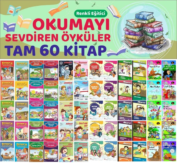 1.ve 2.Sınıflar İçin Renkli Eğitici Okumayı Sevdiren Hikayeler (60 Kitap)