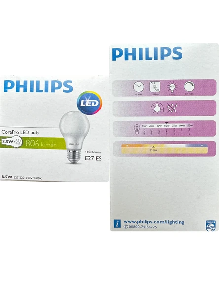 (8 Adet) Philips 8,5W (60W) 2700K (Sarı Işık) Dim Edilebilir E27 Duylu (Kalın Duy) Led Ampul - Resim 4
