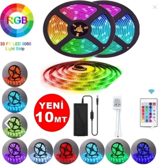 10 Mt Animasyonlu Tak Çalıştır Kumandalı Trafolu Rgb Şerit Işık Aydınlatma Şerit Led