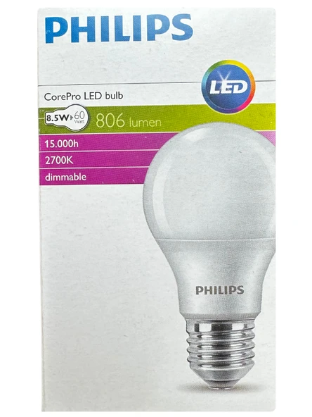 (10 Adet) Philips 8,5W (60W) 2700K (Sarı Işık) Dim Edilebilir E27 Duylu (Kalın Duy) Led Ampul - 2