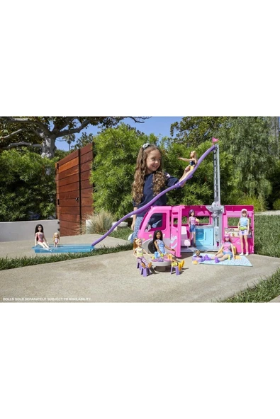 BARBİE Rüya Karavanı, 76 Cm Yüksekliğinde Ve Dönen Tekerlekli, 60'tan Fazla Aksesuarı Hcd46 - 5