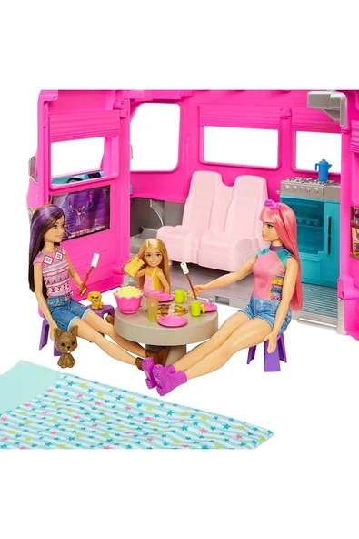 BARBİE Rüya Karavanı, 76 Cm Yüksekliğinde Ve Dönen Tekerlekli, 60'tan Fazla Aksesuarı Hcd46 - 4