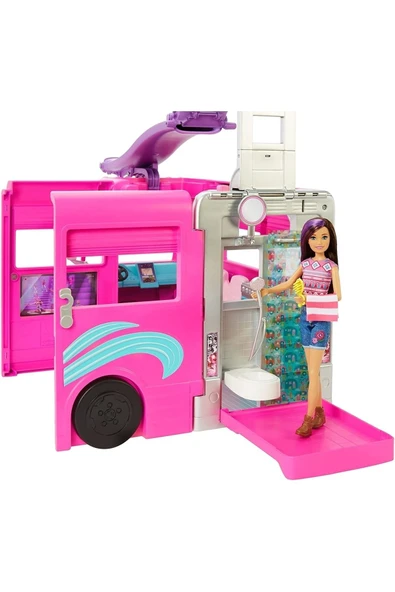 BARBİE Rüya Karavanı, 76 Cm Yüksekliğinde Ve Dönen Tekerlekli, 60'tan Fazla Aksesuarı Hcd46 - 3