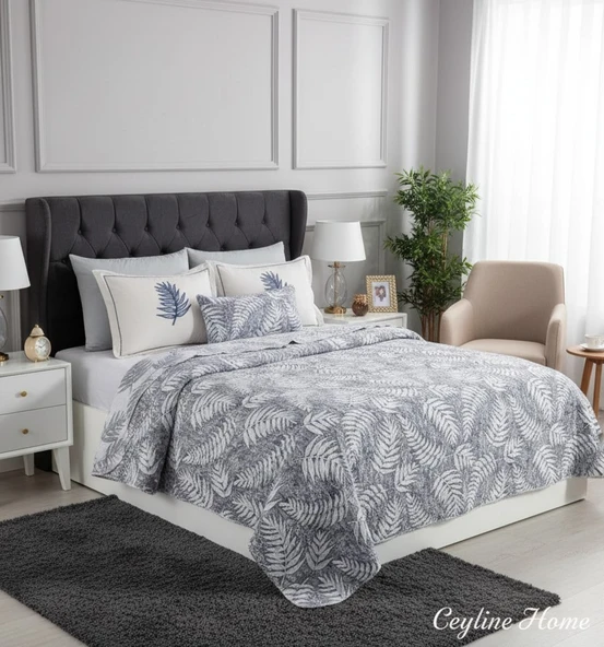 PALMİYE 7 PARÇALI GELİN PİKE TAKIMI ÇİFT KİŞİLİK GRİ ürün görseli