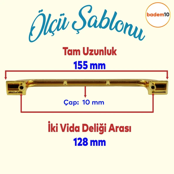10 Adet Alperen Düz Mobilya Mutfak Dolabı Çekmece Dolap Kulpu Metal Kulp Kulbu 128 MM-12.8 CM Altın - 2