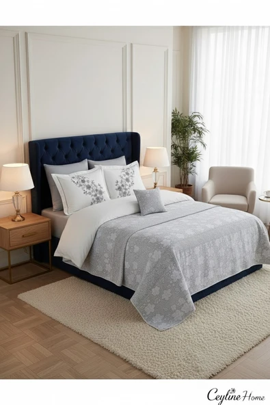 YATAK ÖRTÜSÜ SETİ 8 PARÇA İRİNA OLİVİA GRİ ürün görseli