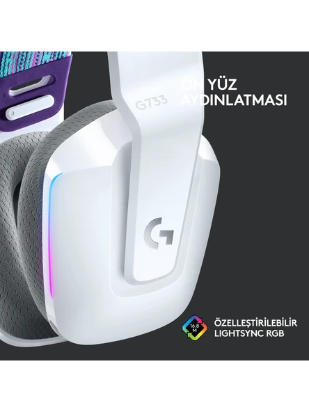 Logitech G733 Lightspeed Beyaz RGB 7.1 Kablosuz Kulak Üstü Oyuncu Kulaklığı - 4