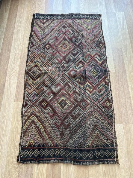 70x144 cm Küçük Boy El Dokuma Türk Kilimi, Akrep Motifli Vintage Kilim, Bohem Tarzı Benzersiz Ev Dekoru - 5