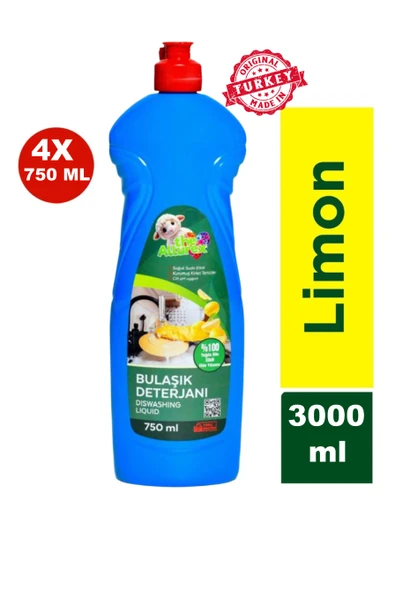 Elde Bulaşık Deterjanı Üç Etkili Güç Limon 750ml x 4 - Yağ Çözücü Ve Ferah Limon Kokusu 4 lü - 1