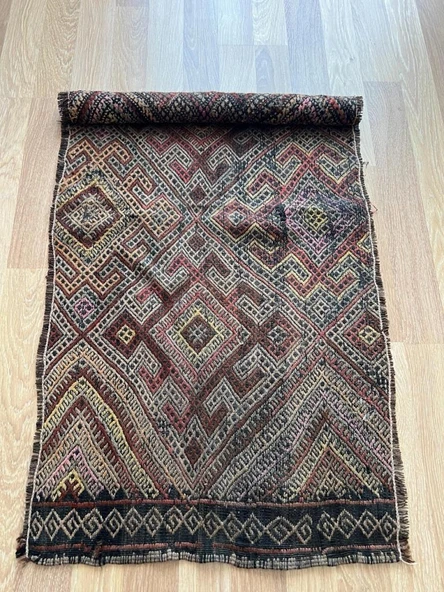 70x144 cm Küçük Boy El Dokuma Türk Kilimi, Akrep Motifli Vintage Kilim, Bohem Tarzı Benzersiz Ev Dekoru - 8