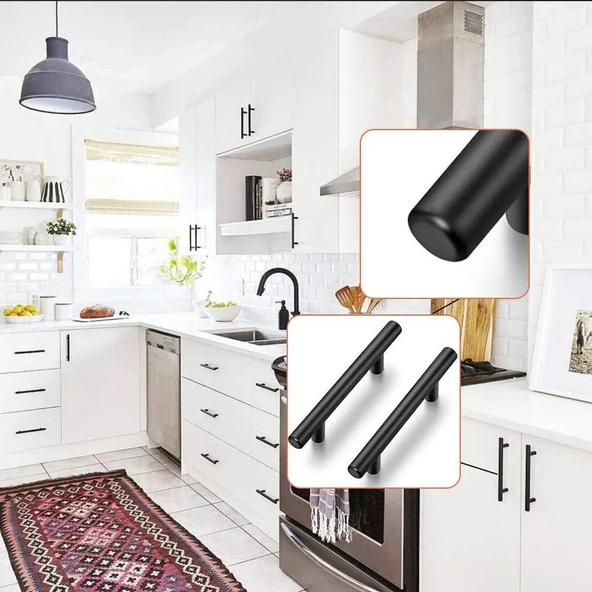 10 Adet RoseMary Mobilya Mutfak Çekmece Dolap Kapak Kulpu Kulbu 128 mm Mat Siyah Metal Kulp (10 ADET) - 3