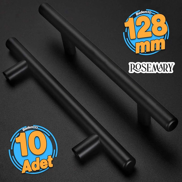 10 Adet RoseMary Mobilya Mutfak Çekmece Dolap Kapak Kulpu Kulbu 128 mm Mat Siyah Metal Kulp (10 ADET)